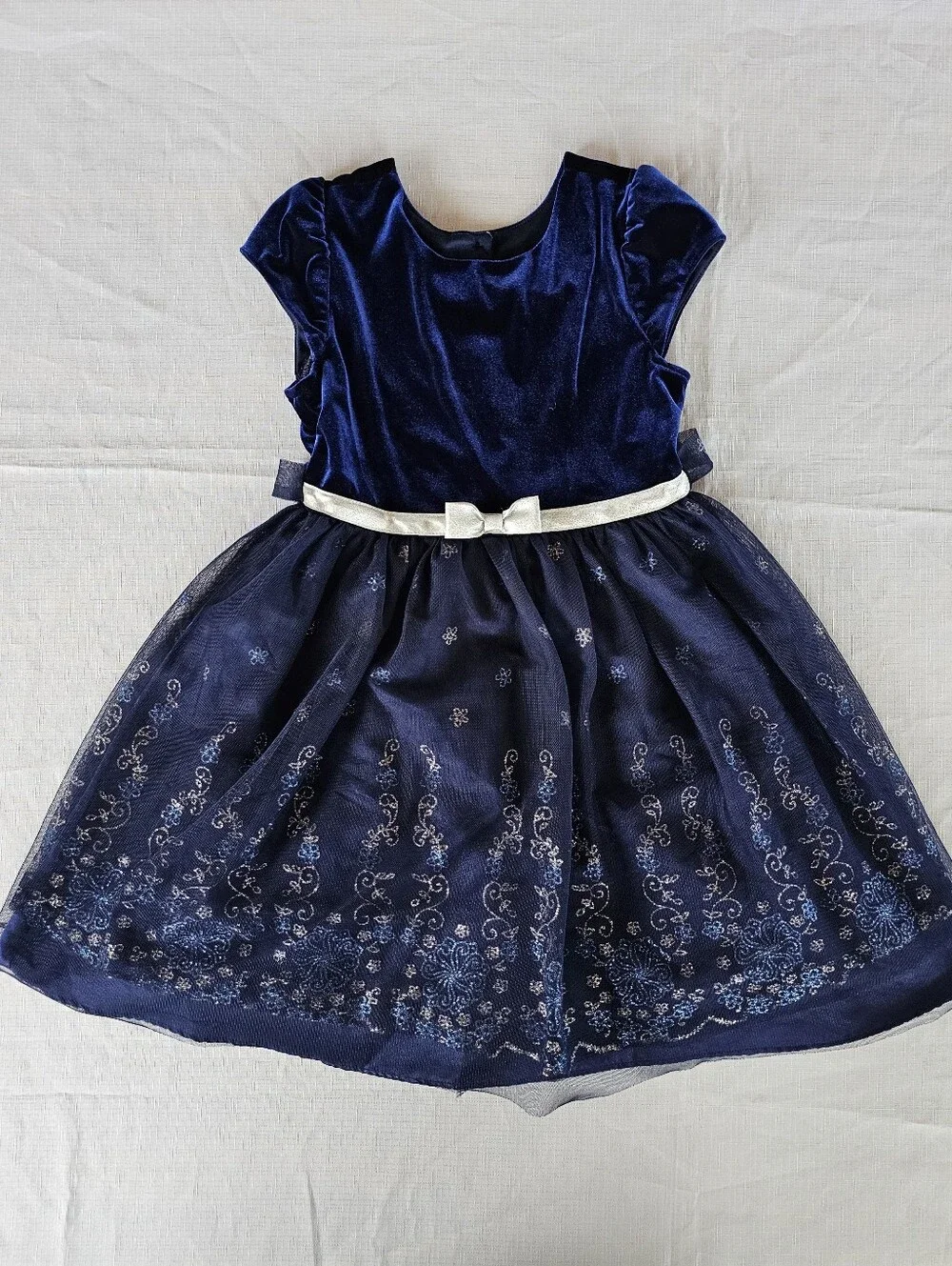 Jona Michelle Sapphire Blue Party Dress Girls Size 8 Ruffles Glitter & Flare EUC